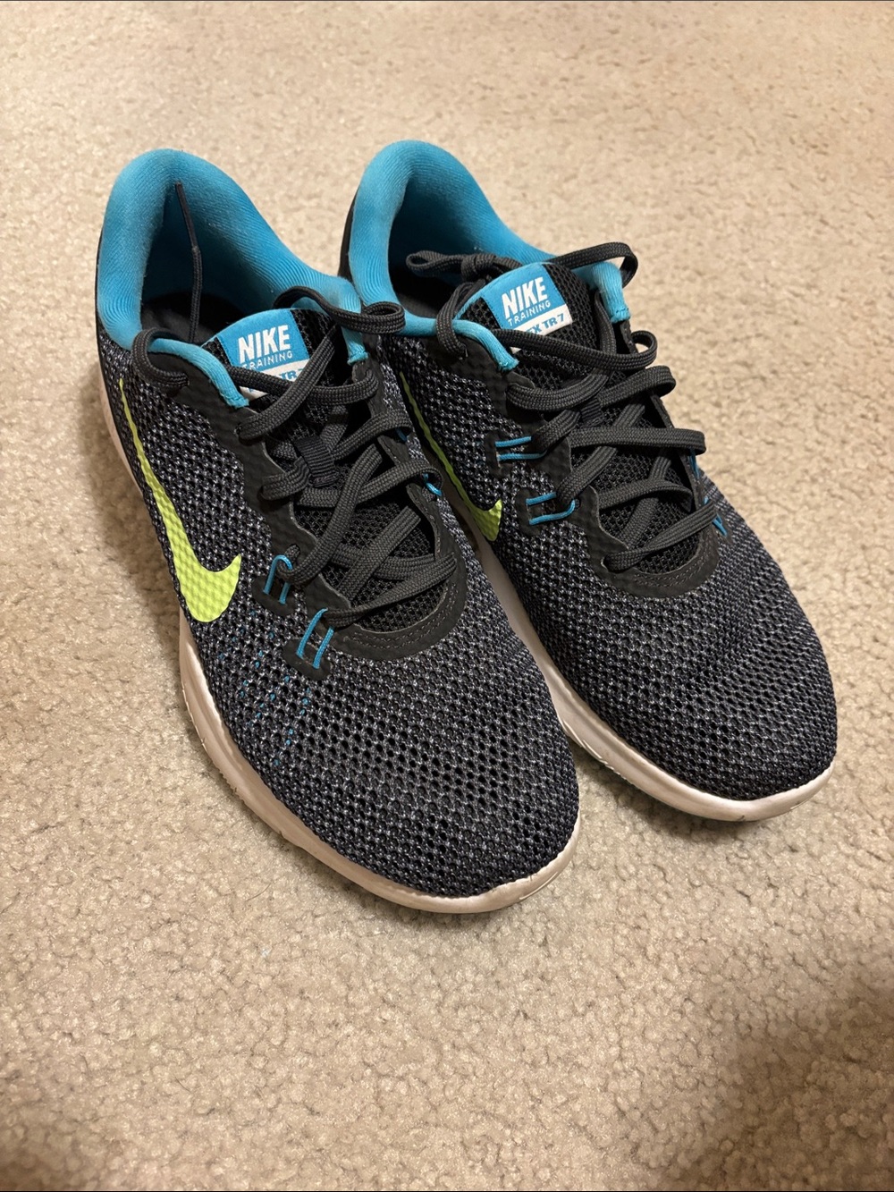 Nike Black Mesh Running Shoes with Lime and Teal Accents